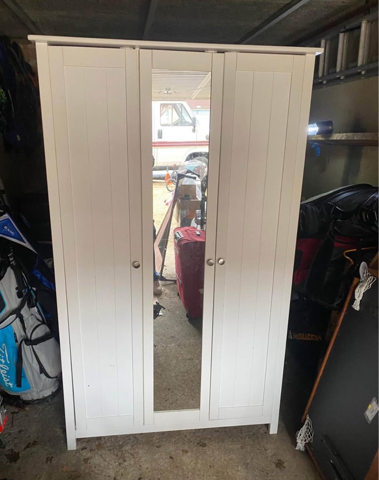 image for White Wardrobe with Mirror (3 Door)_ good condition 