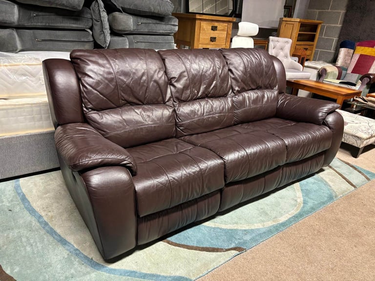 image for RECLINER Brown Leather 3 Seater Sofa 