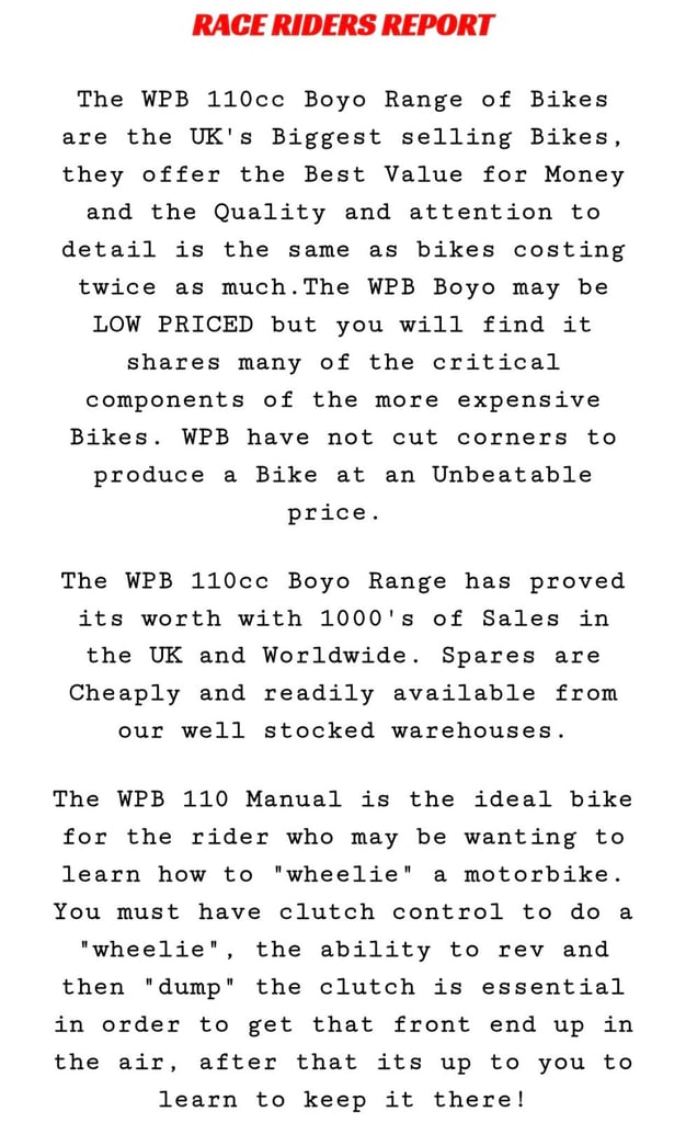 Welsh pit bike 110cc boyo manual 