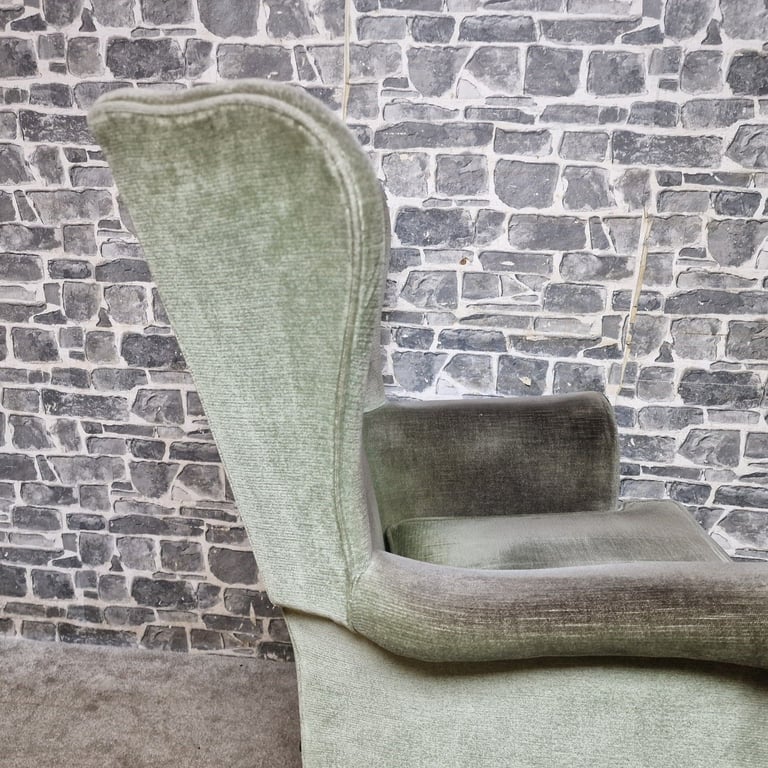 Parker Knoll Wingback Armchair – Green Velvet Upholstery