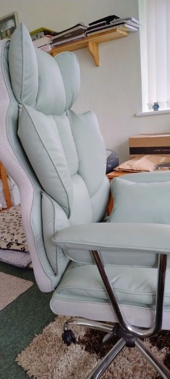 New Executive Swivel Chair with Footrest and Lumbar Support- Light Green PU Leather