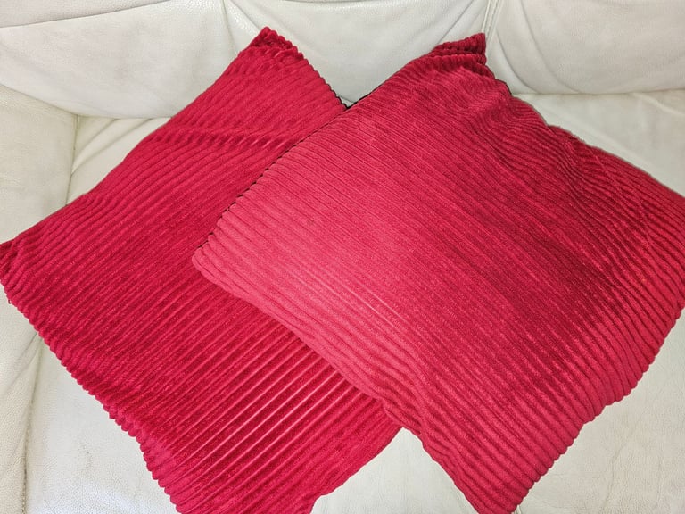 2 red velour cushions