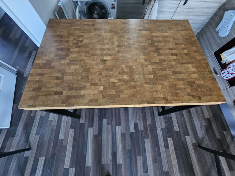 VADHOLMA Kitchen island, black/oak, 126x79x90 cm