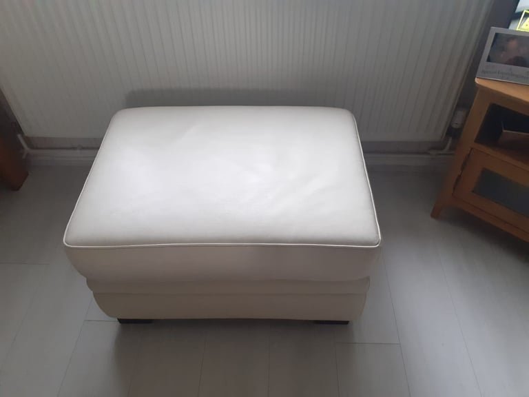 Cream large leather pouffe