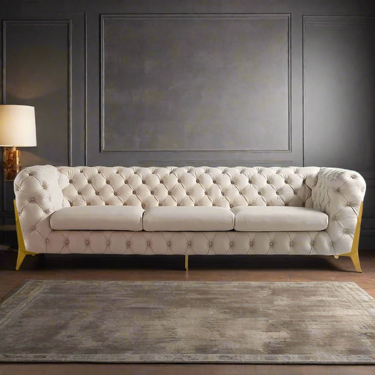 image for The Rocky Chesterfield Sofas Sets in Luxury Cream Velvet