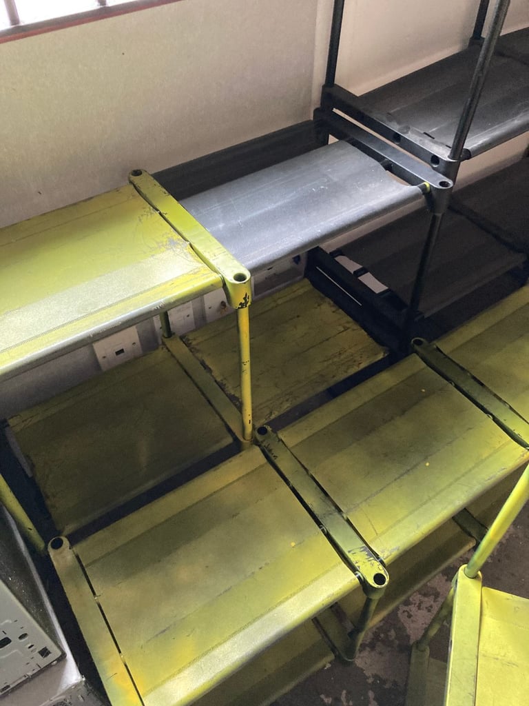 FOUR PLASTIC/MATERIAL DISPLAY STANDS GREEN/BLACK FOR SHOP RETAIL DISPLAY