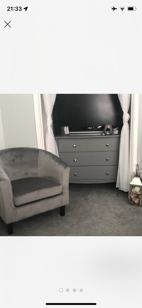 image for Grey velvet tub chair for bedroom or living room