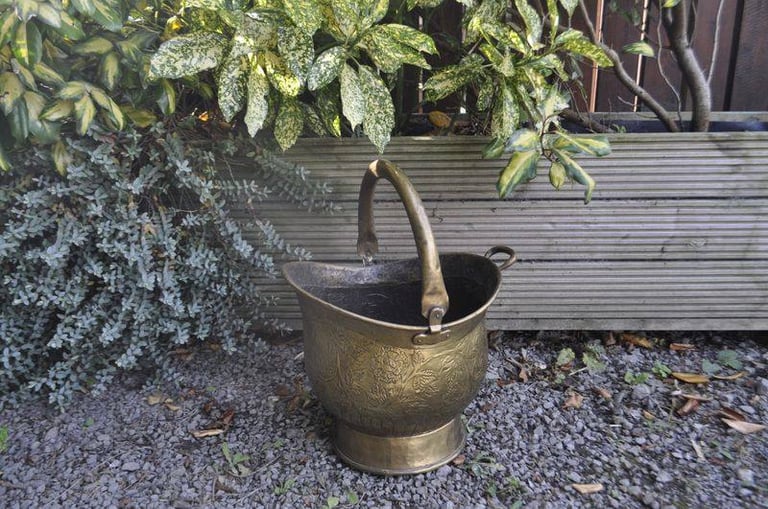 Vintage heavy brass coal bucket