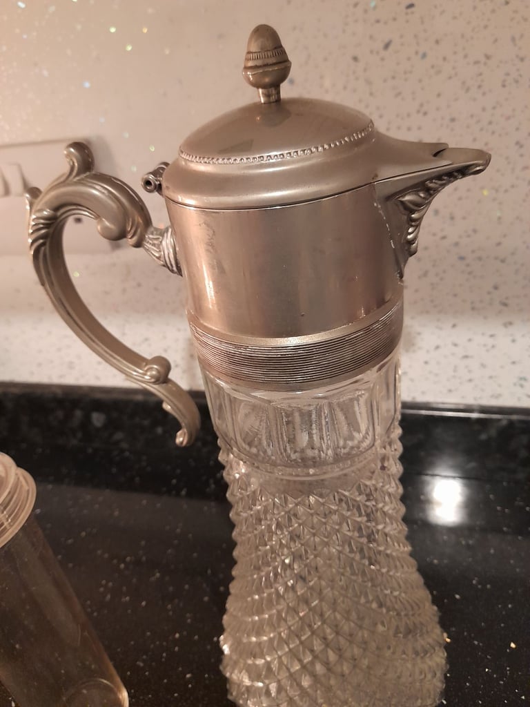 Vintage Sheratonn Silverplate Claret Jug/Decanter with ice insert  - Cut Glass