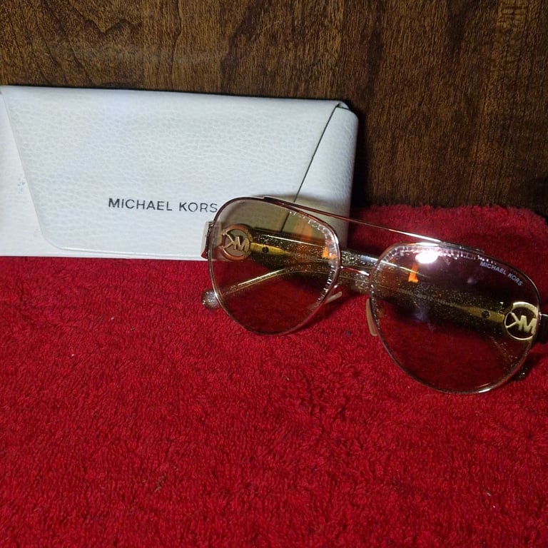 Michael Kors MK5012 Tabitha III Gold Glitter Aviator Sunglasses w/ Case