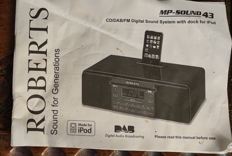 image for Roberts MP Sound 43 CD/DAB+/FM Black Radio. iPod dock,