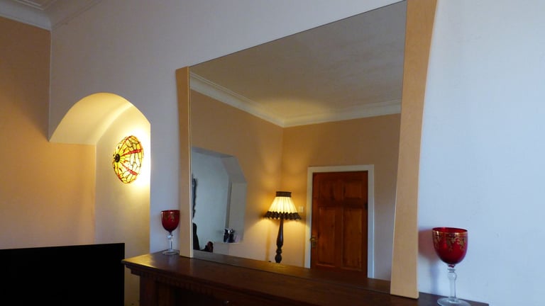 Extra Large Art Deco Style Mirror 2 Beech Panel 118x102 cm Perfect