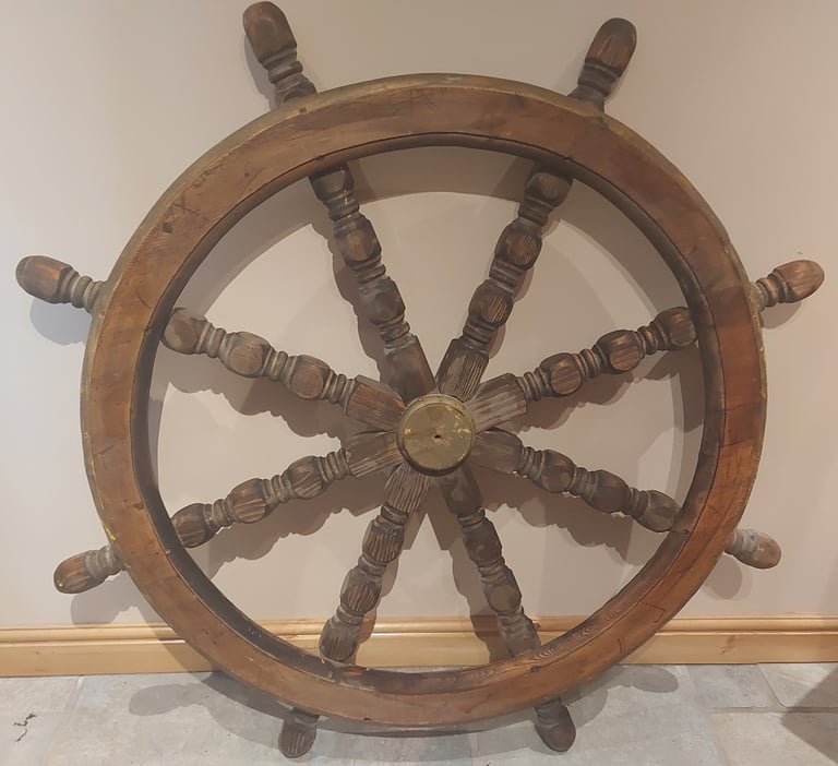 ANTIQUE LARGE ANTIQUE SOLID WOODEN SHIPS WHEEL 137cm (54 Inch) PUB GARDEN ORNAMENT