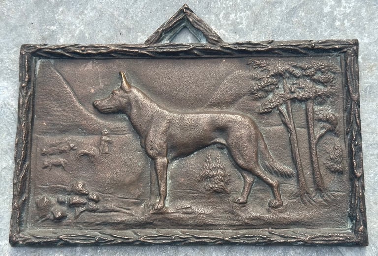 ANTIQUE BRONZE GERMAN SHEPHERD DOG PLAQUE SCULPTURE 17x10cm, 1900s FRITZ DILLER? - WILL POST!