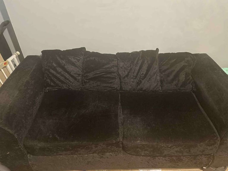 image for Black velvet sofa and swivel chair