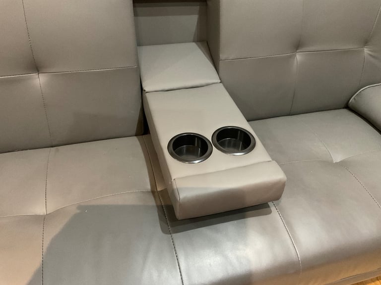 Faux Leather Folding Sofa Bed With Cup Holders Cinema Style (Grey)