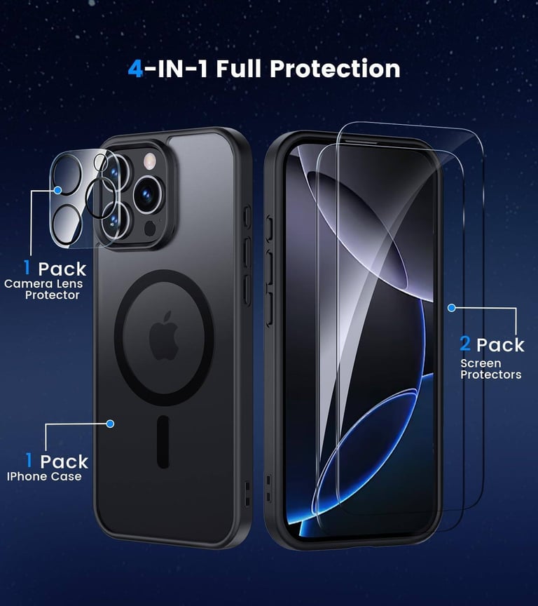 Magnetic Case iPhone 16 Pro Max Compatible with MagSafe, with 2 Screen Protectors + 1 Lens Protector