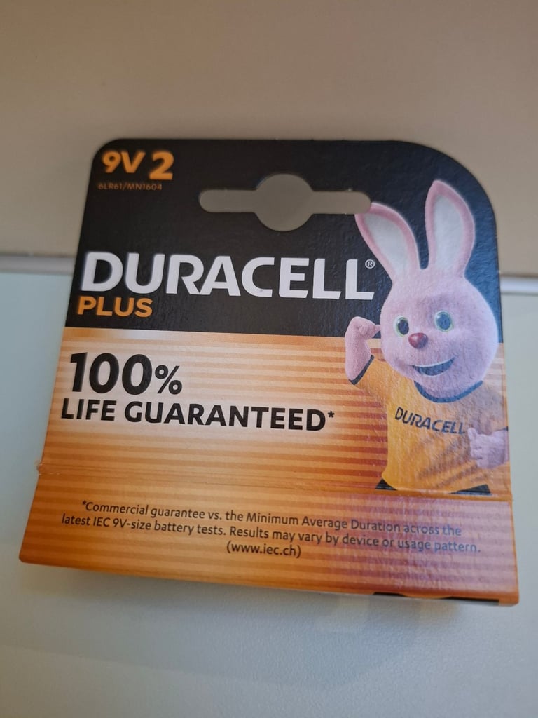 One 9V Duracell Plus battery  - new.