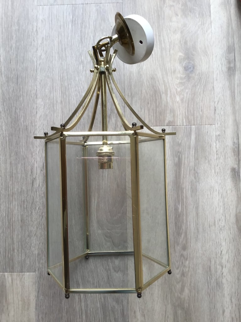image for Gold coloured lantern ceiling light with glass panels