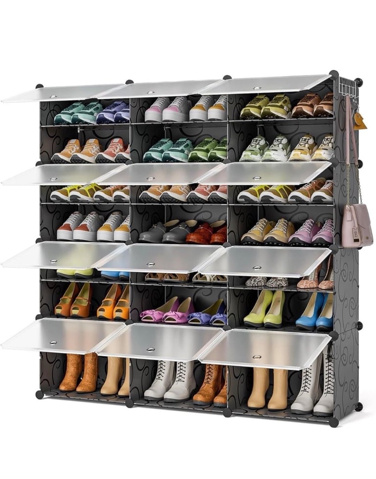 image for Shoe Rack, 3 x 8 Tier Shoe Storage Organizer for 48 Pairs, Shoe Storage Cabinet with Door