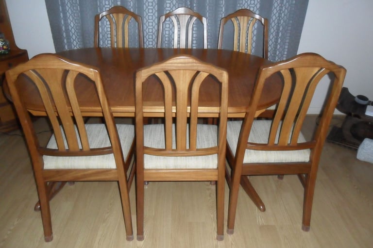 image for Nathan Teak extending table with six chairs            vgc