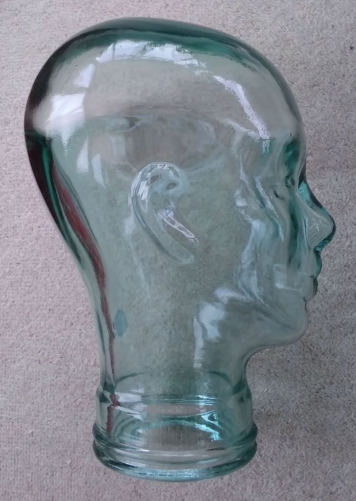 Glass Mannequin Head. 11.5 inches