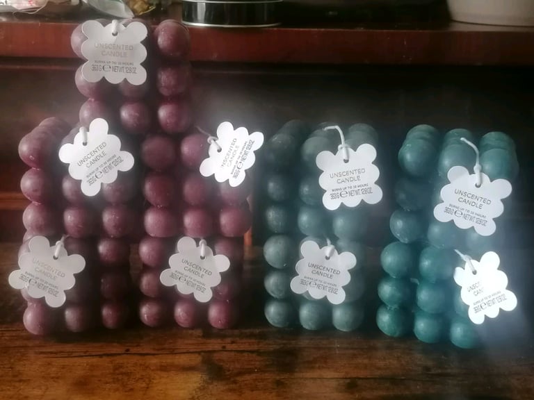 Unscented candle 9-Pieces (burns up to 20Hrs).green and cherry colours