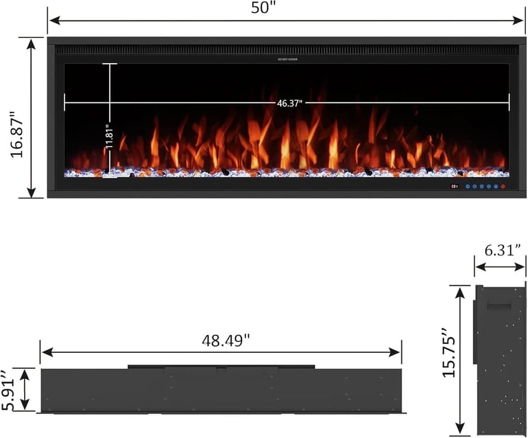 image for Benrocks 50'' WiFi Electric Fireplace Inset Smart Heater Alexa Control Timer