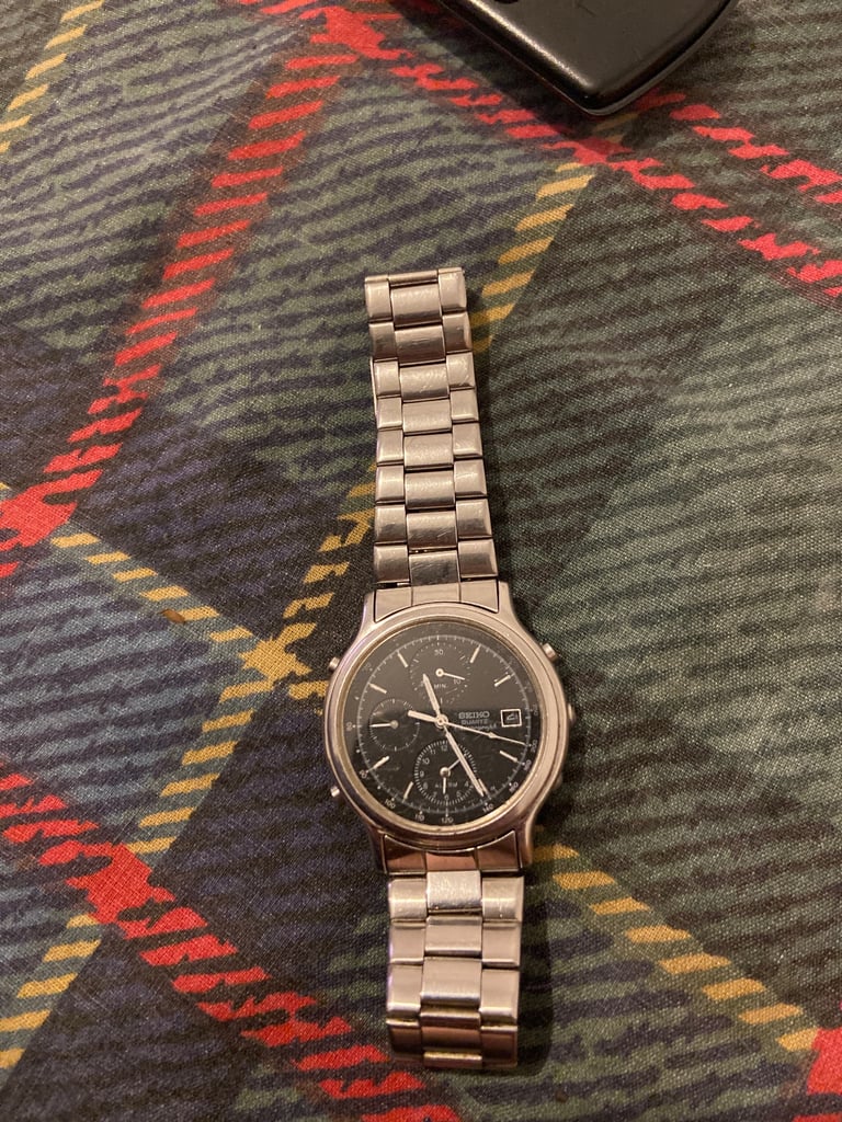 Seiko 1992 7T32 Chronograph Black Dial Men's Quartz Bracelet Rare Watch