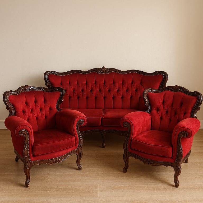 Dining table set x4 chairs. 3 piece rococo set vintage chairs 