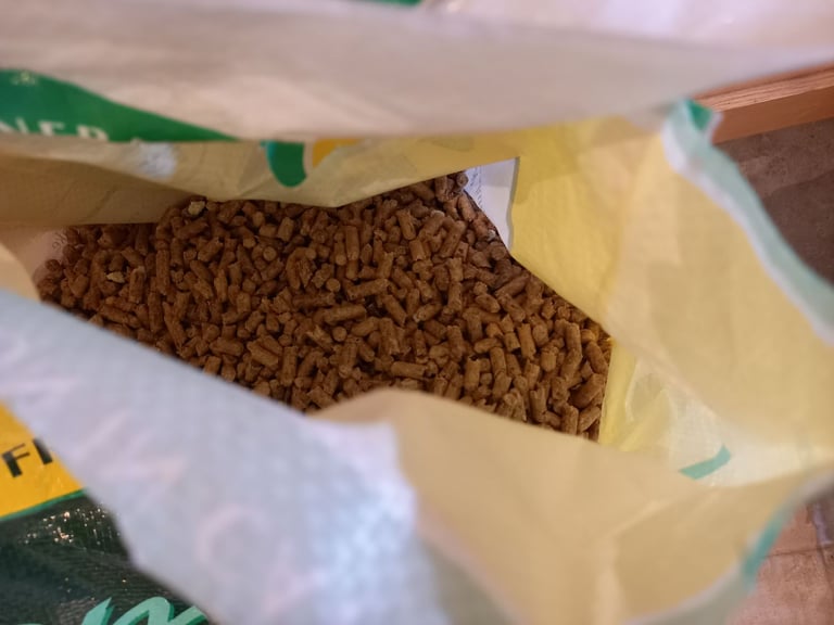 Opened pine pellets cat litter 