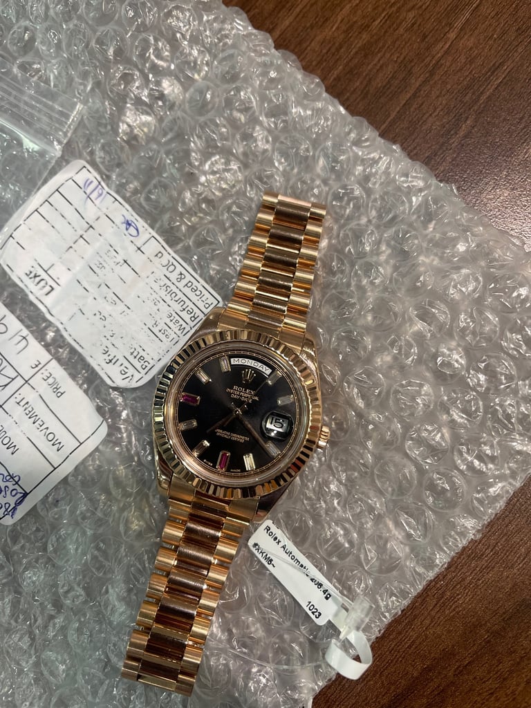 Rolex Day-Date II 41mm Baguette Ruby Diamond Dial 2014 Rose Gold