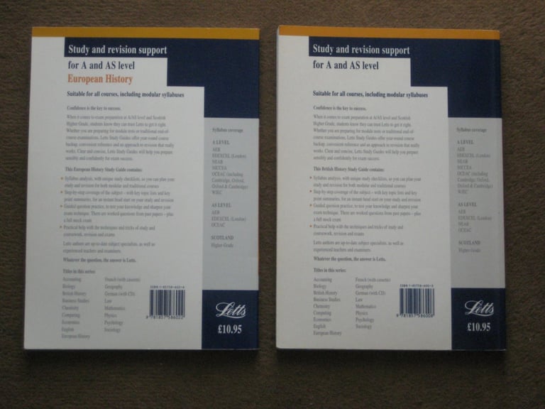Large Letts British and European History A Level Learning Guides for £2.00 Each