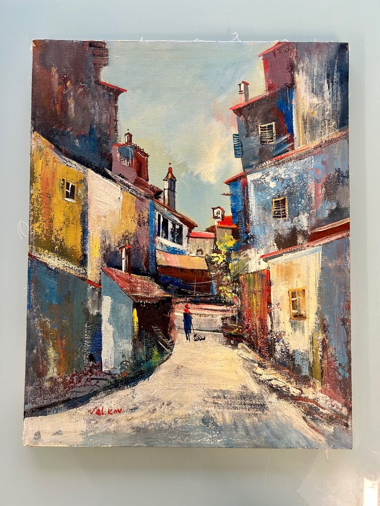 image for Original Oil Painting on Canvas — “Mediterranean Street Scene” by Valkov