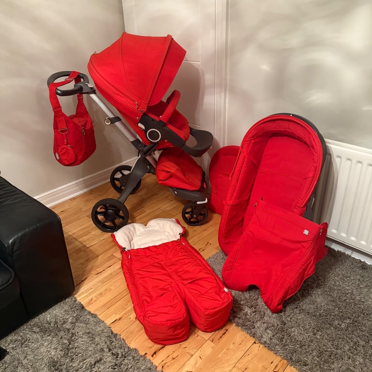 Stokke xplory pushchair stroller / pram with Cosytoes red 