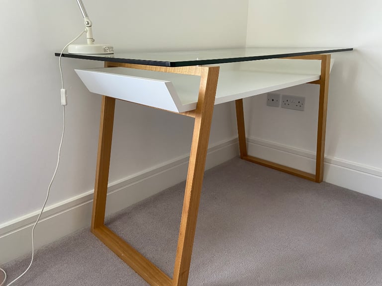 John Lewis light oak white and glass desk.