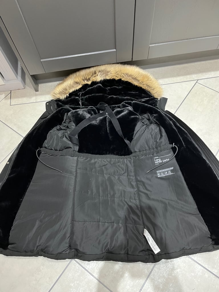 Zara black thick waterproof parka coat