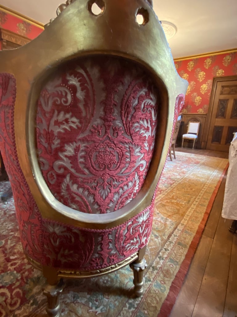 Pair of red gold French Louis XV luxurious armchairs 