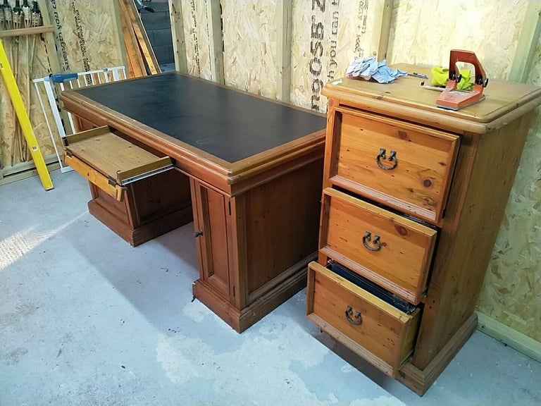 image for RRP £1125 Oxford Light Pine LARGE COMPUTER DESK Filing Cabinet HAND MADE RUSTIC