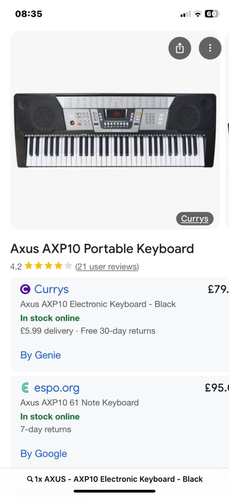 image for 	 1x AXUS - AXP10 Electronic Keyboard - Black