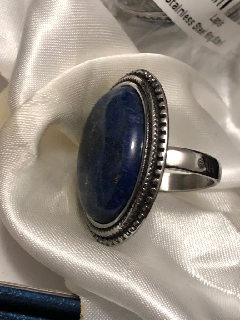 SET OF 2 Lapis Lazuli Oval Cut Lapis Lazuli Oval Shape Ring 50.00 Ct Size N NEW 