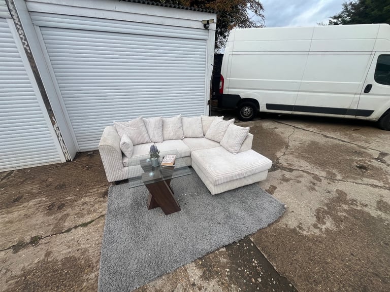 image for DELIVERY AVAILABLE - Cream Cord Right Hand Corner Sofa 