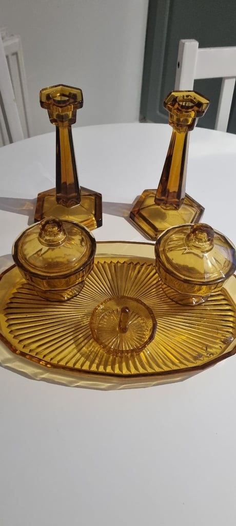 image for 6 Piece Vintage Art Deco Amber Glass