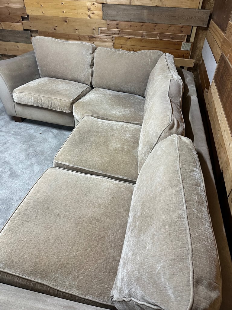 Beige crushed velvet corner sofa *free local drop off*