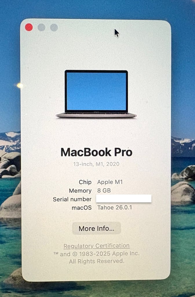 13-inch MacBook Pro (Late 2020) M1, 8GB RAM, 256GB storage (Space Grey) - excellent condition