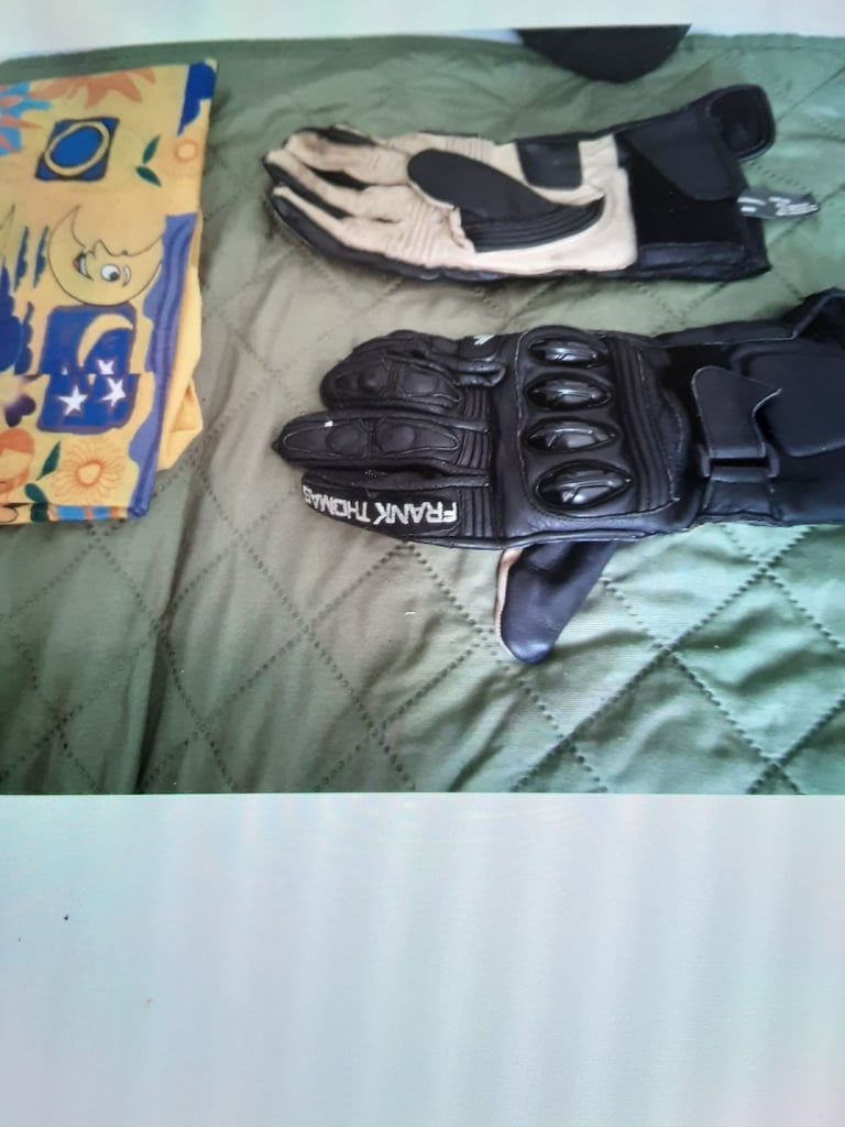  Frank Thomas ladies bike jacket, leather trousers, leather armoured gloves