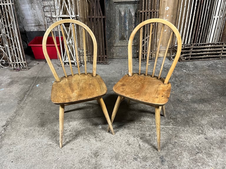 image for Pair of blonde Ercol hoop back chairs 
