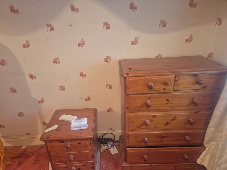 Pine Wardrobes, Drawers Set, and Dressing Table