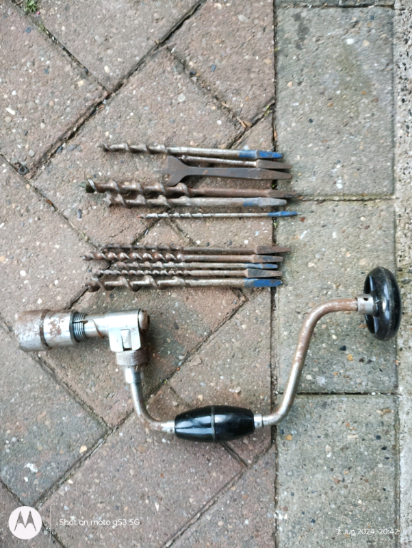 Rare Vintage Hand Brace Drill & 11 x bits Made in USSR Soviet Union 10" 