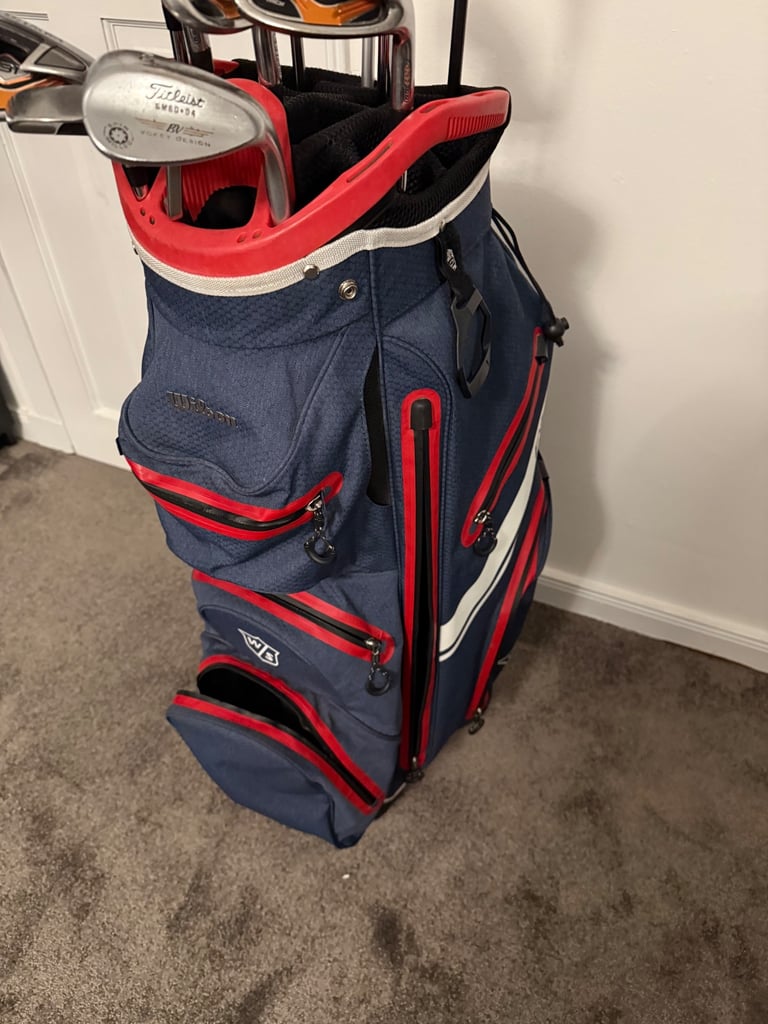 Full set of Wilson, Titlesit, ping golf clubs + Wilson cart bag